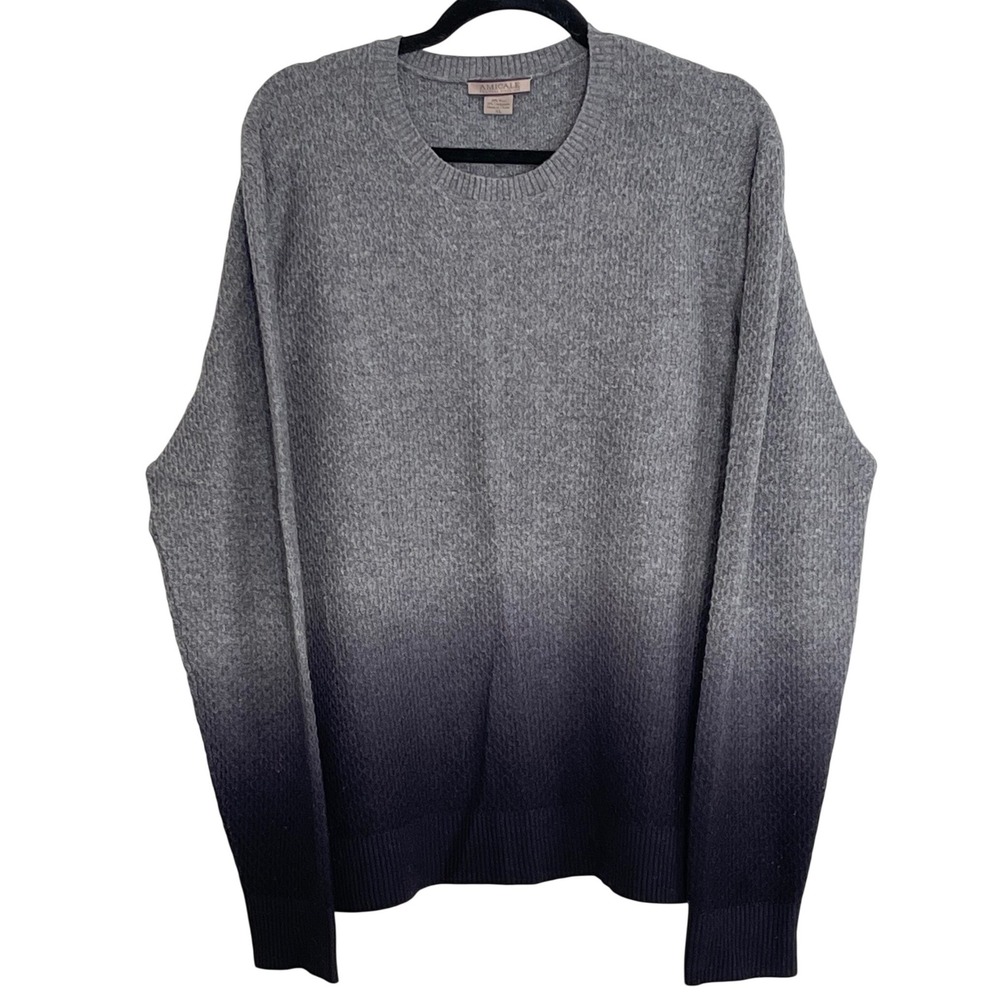 Amicale Mens XL Wool‎ Cashmere Ombre Sweater Grey Black Gradient Crew Neck